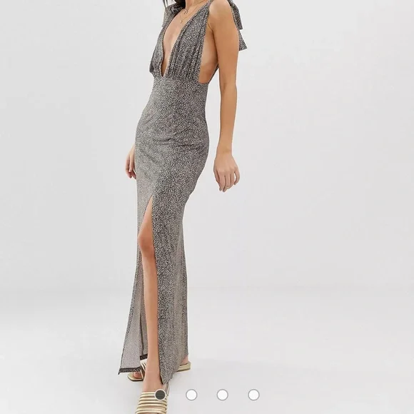 black high slit maxi dress LEADER OF THE PACK LONG SLEEVE HIGH SLIT GOWN – AKIRA